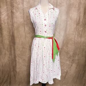 Vintage 60s Handmade Polka Dot Shirt Waist Fit & Flare Midi Dress Belted Retro